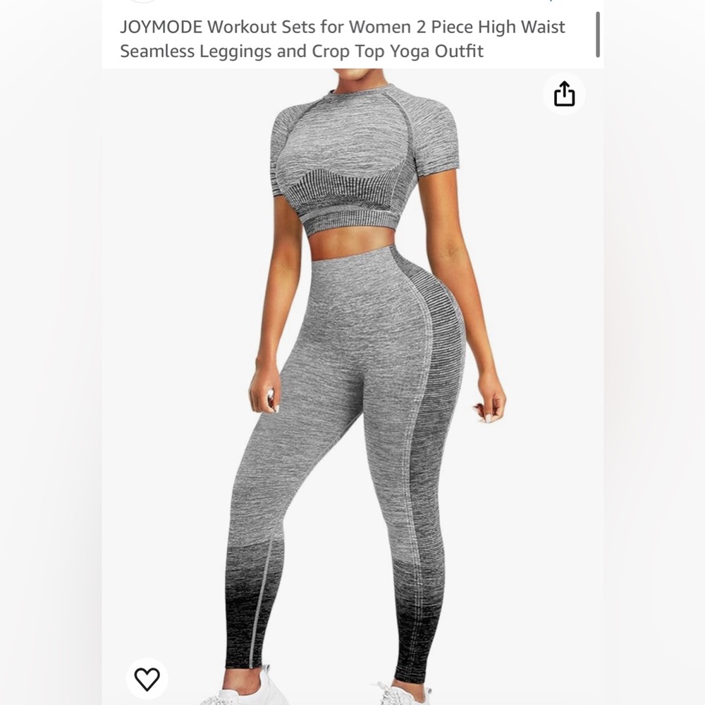 Gray workout set with leggings and crop tee.